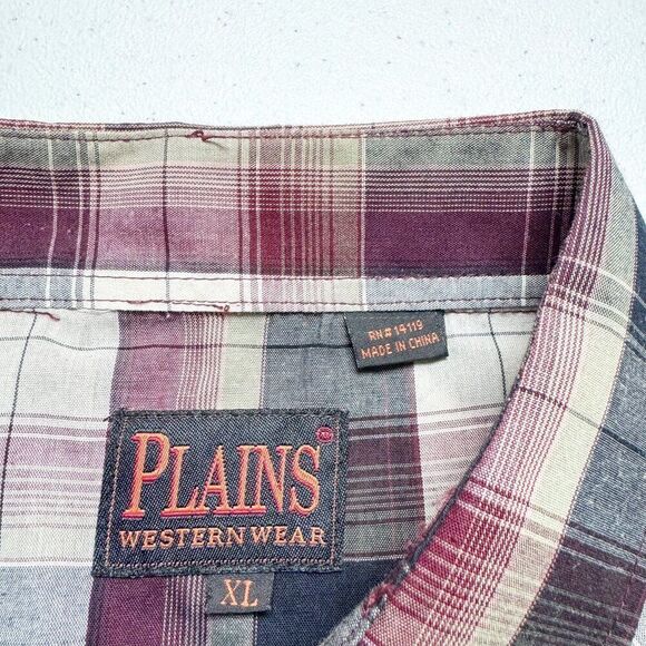 Plains Western Shirt Mens Extra Large Red Plaid Pearl Snap Cowboy Southwest - Picture 7 of 11